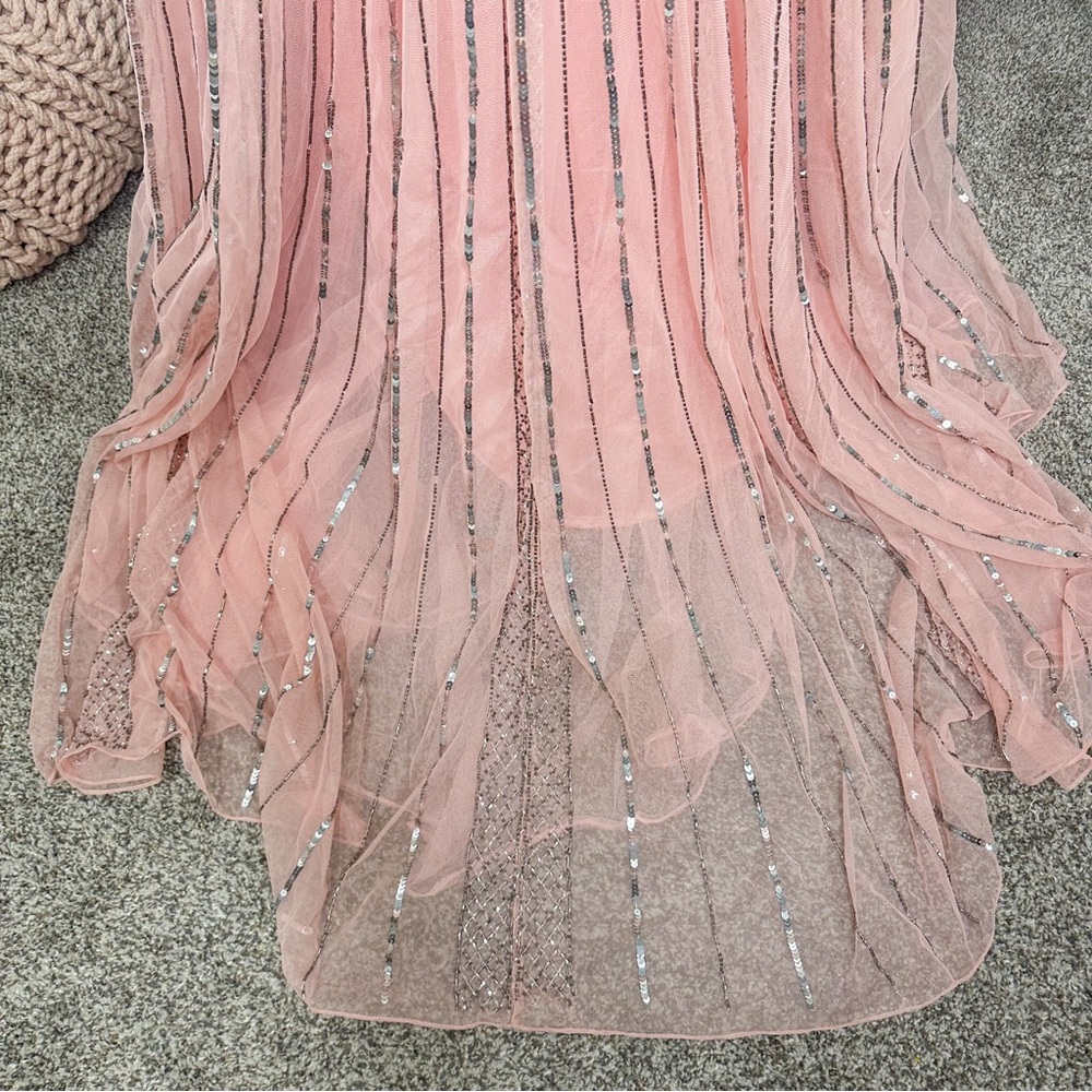 NWT Mac Duggal 5444 Deep V-Neck Rose Pink Sequin Long Gown - Picture 12 of 12